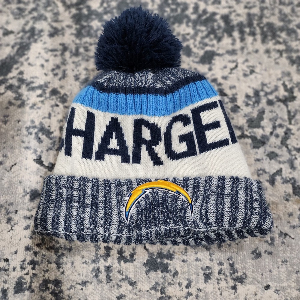 Los Angeles Chargers New Era NFL Knit Beanie Hat Fleece Lined Pom Pom Blue White